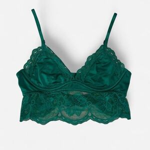 Victoria’s Secret Lace-Trim Satin Bralette in Emerald Green - Women Intimates
